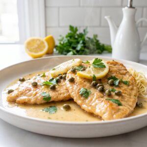 Classic Pan Seared Chicken Piccata with Lemon Butter Caper Sauce