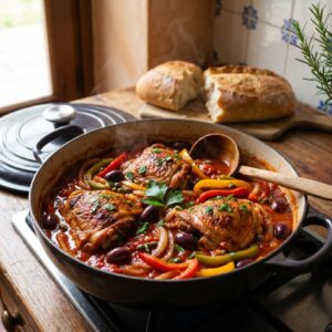 Rustic Italian Hunter Style Chicken Cacciatore (Wine and Sweet Peppers)