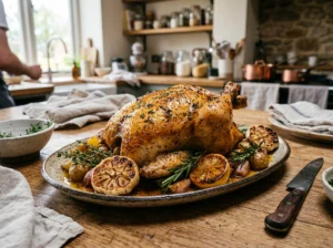 Classic Sunday Roast Whole Chicken with Herb Butter and Pan Gravy