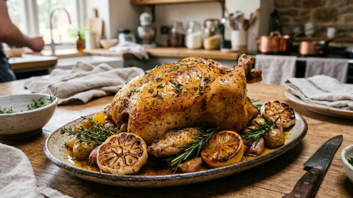 Classic Sunday Roast Whole Chicken with Herb Butter and Pan Gravy