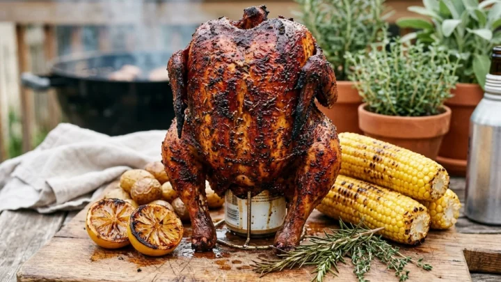 Smoky Beer Can Chicken on the Grill with Ultra Tender Meat