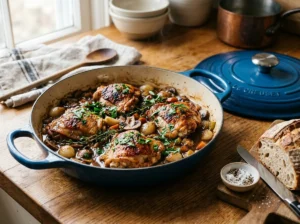 French Braised Chicken Thighs in White Wine and Herbs