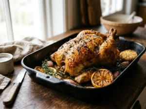 Cast Iron Dutch Oven Roast Chicken (Golden Skin and Pan Jus)