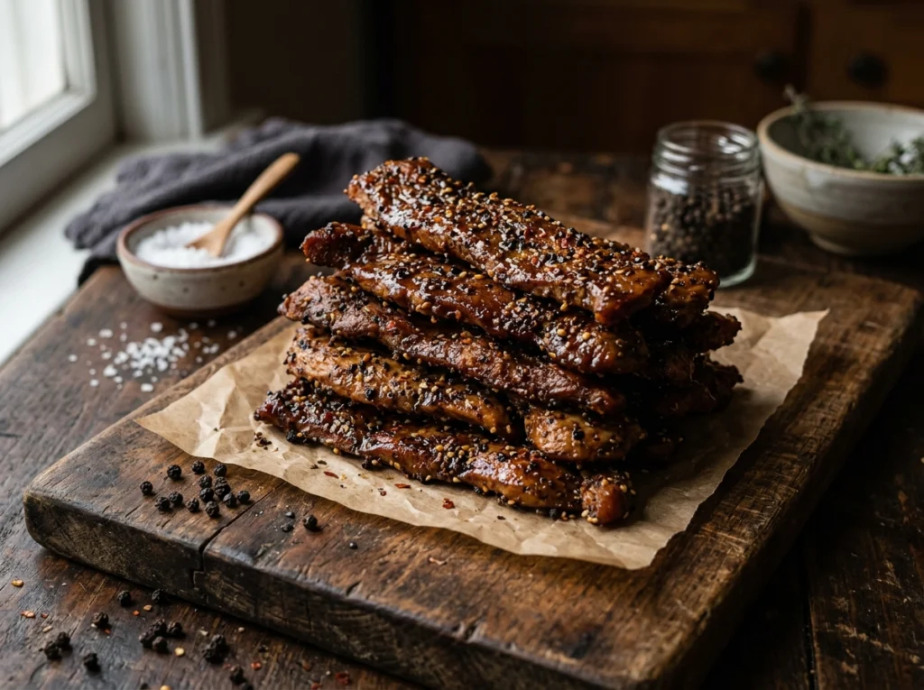 High-Protein Ground Chicken Jerky Strips Dehydrated & Seasoned