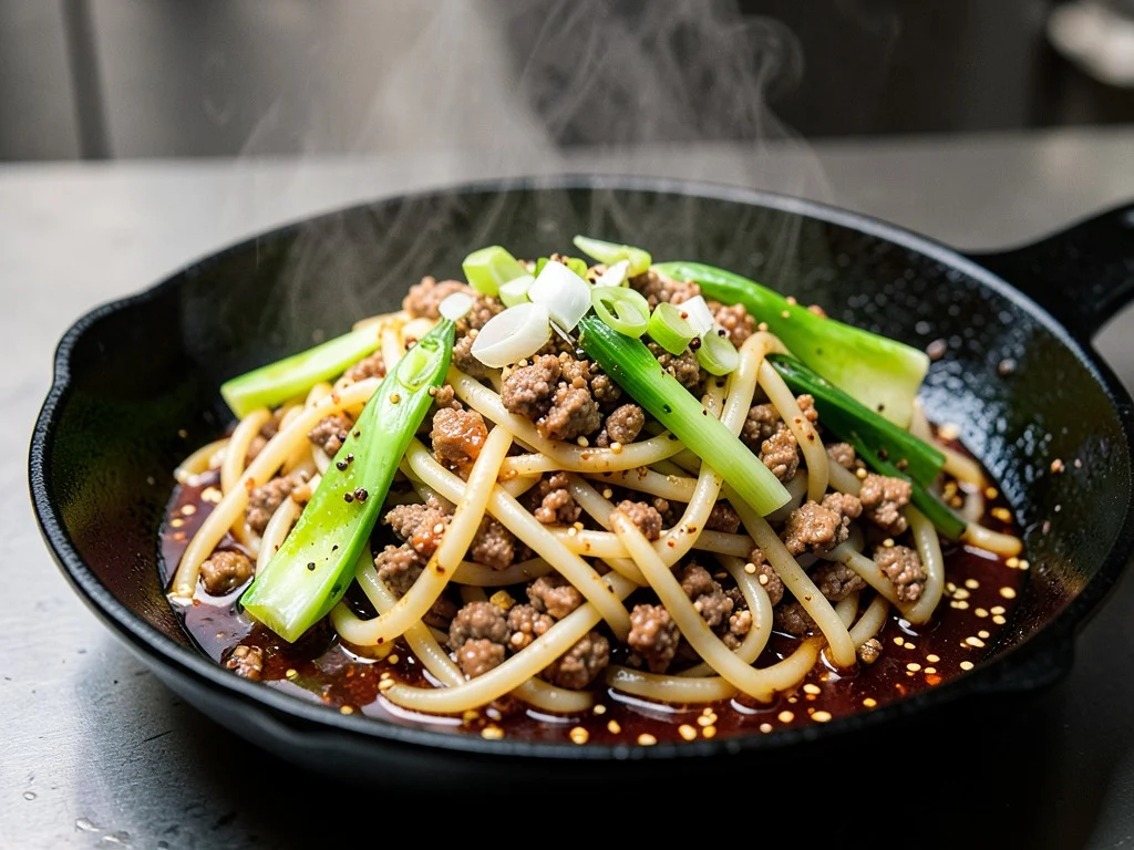 Garlic Sesame Ground Chicken Udon Noodles
