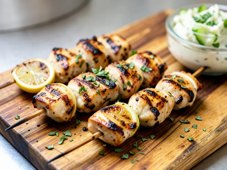 Low Calorie Greek Lemon Chicken Skewers